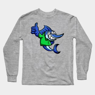 Cute Anthropomorphic Human-like Cartoon Character Swordfish in Clothes Long Sleeve T-Shirt